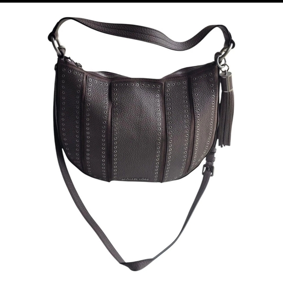 Michael Kors Hobo Bag Brooklyn Grommet Large Leather Studded Women Tassles Y2k - Picture 3 of 16